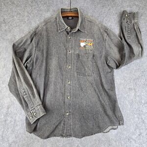 Vtg American Biker Daytona‎ Bike Week Denim Shirt Mens 2XL Gray Button Up Y2K